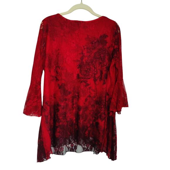 Frazzle Sz M Red Black Lace Beaded Shirt Sheer Blouse Top Fairy Grunge Goth - Picture 7 of 7